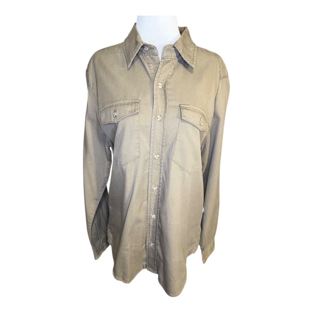 GOOD AMERICAN NEW Chambray Button Down Shirt Khaki Women's Size 1/US Small